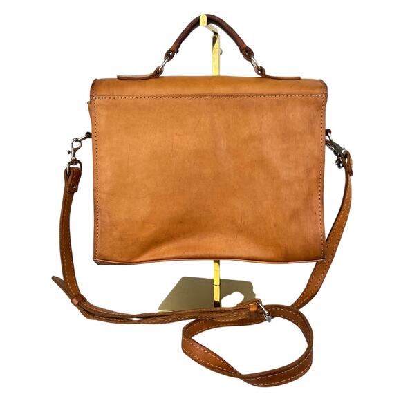 Vintage FORCE TEN Classic Tan Saddle Genuine Leather Satchel Crossbody Bag Purse - Picture 4 of 16